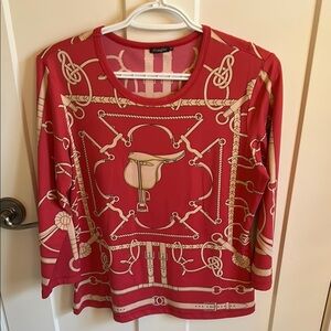 J. McLaughlin Red & Gold Equestrian Print Top, size M
